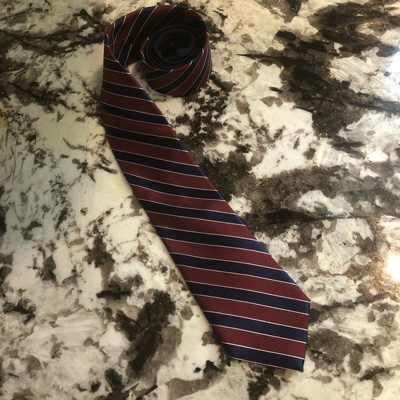 Tommy Hilfiger Repp 100% Silk Tie - Burgundy Red & Blue - Picture 2 of 9